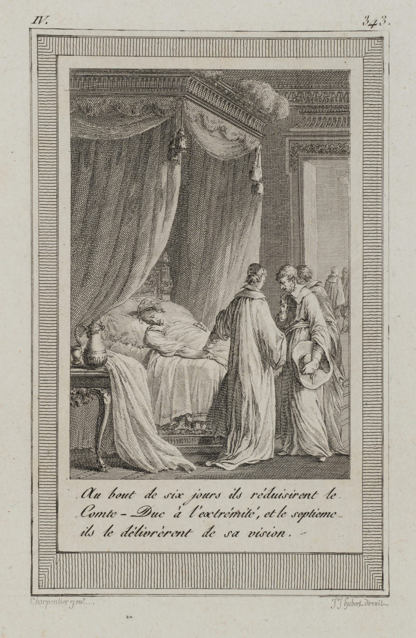 Krankenszene am Baldachinbett