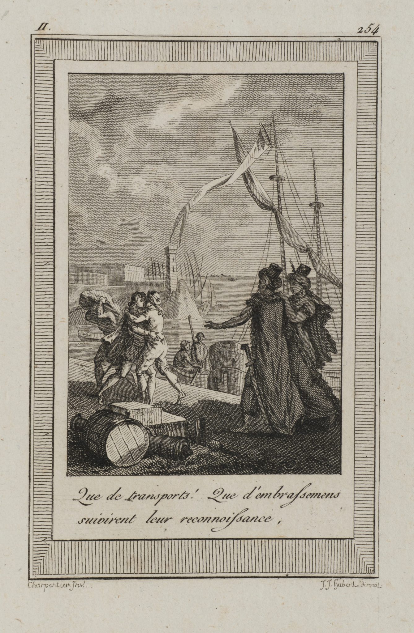 Hafenszene mit Umarmungen