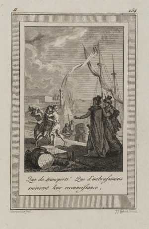Hafenszene mit Umarmungen