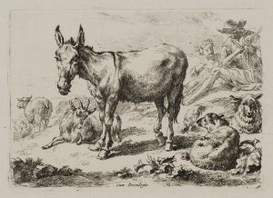 Esel mit Ziege und Schafen