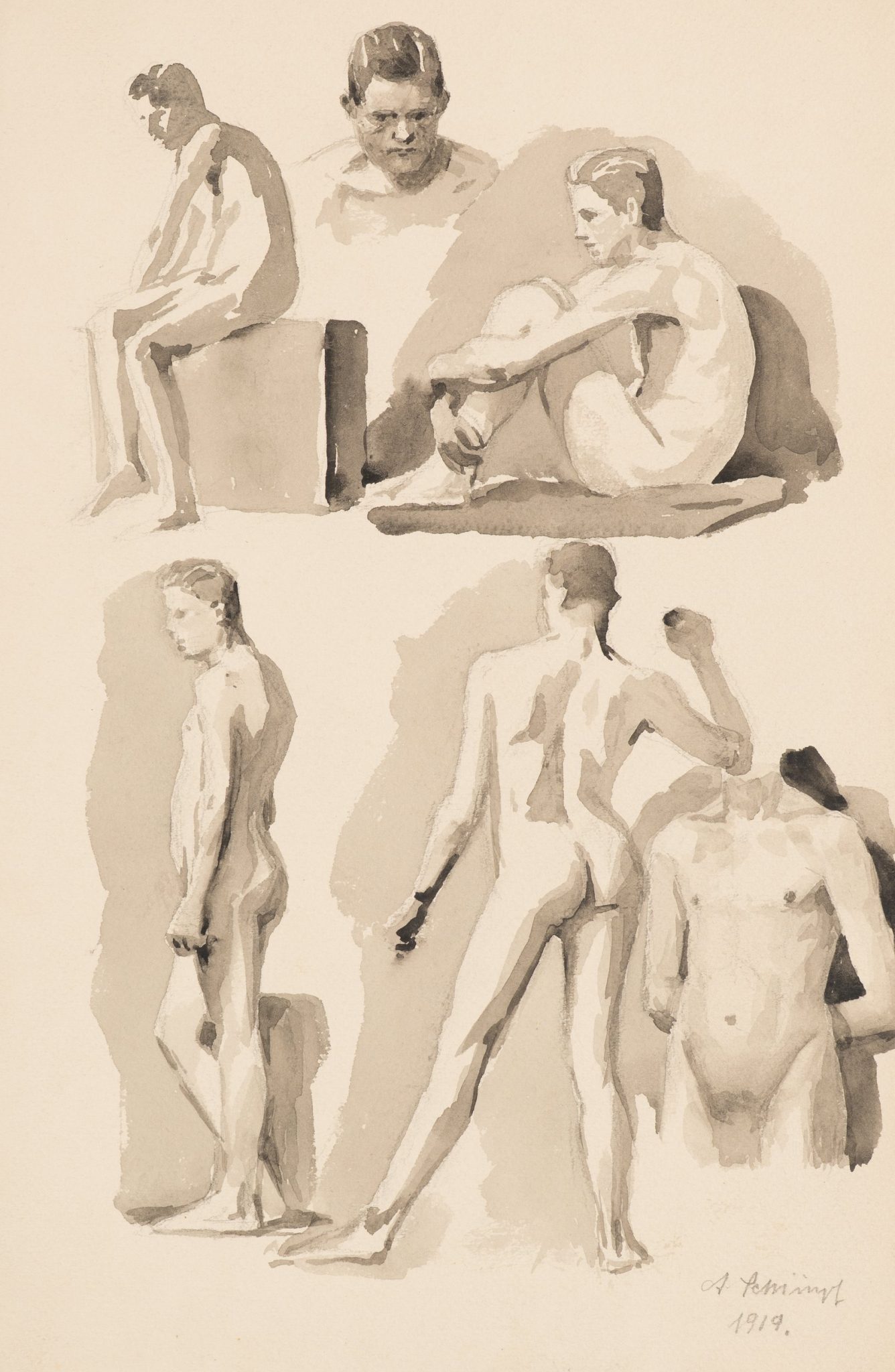 Sechs Aktfiguren - Studienblatt 1919