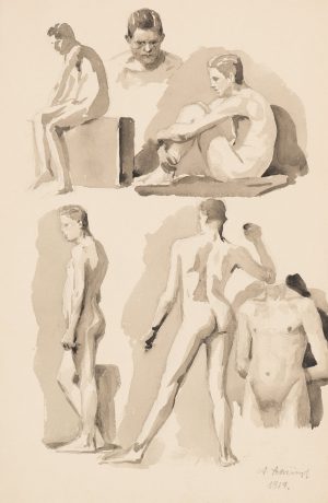 Sechs Aktfiguren - Studienblatt 1919