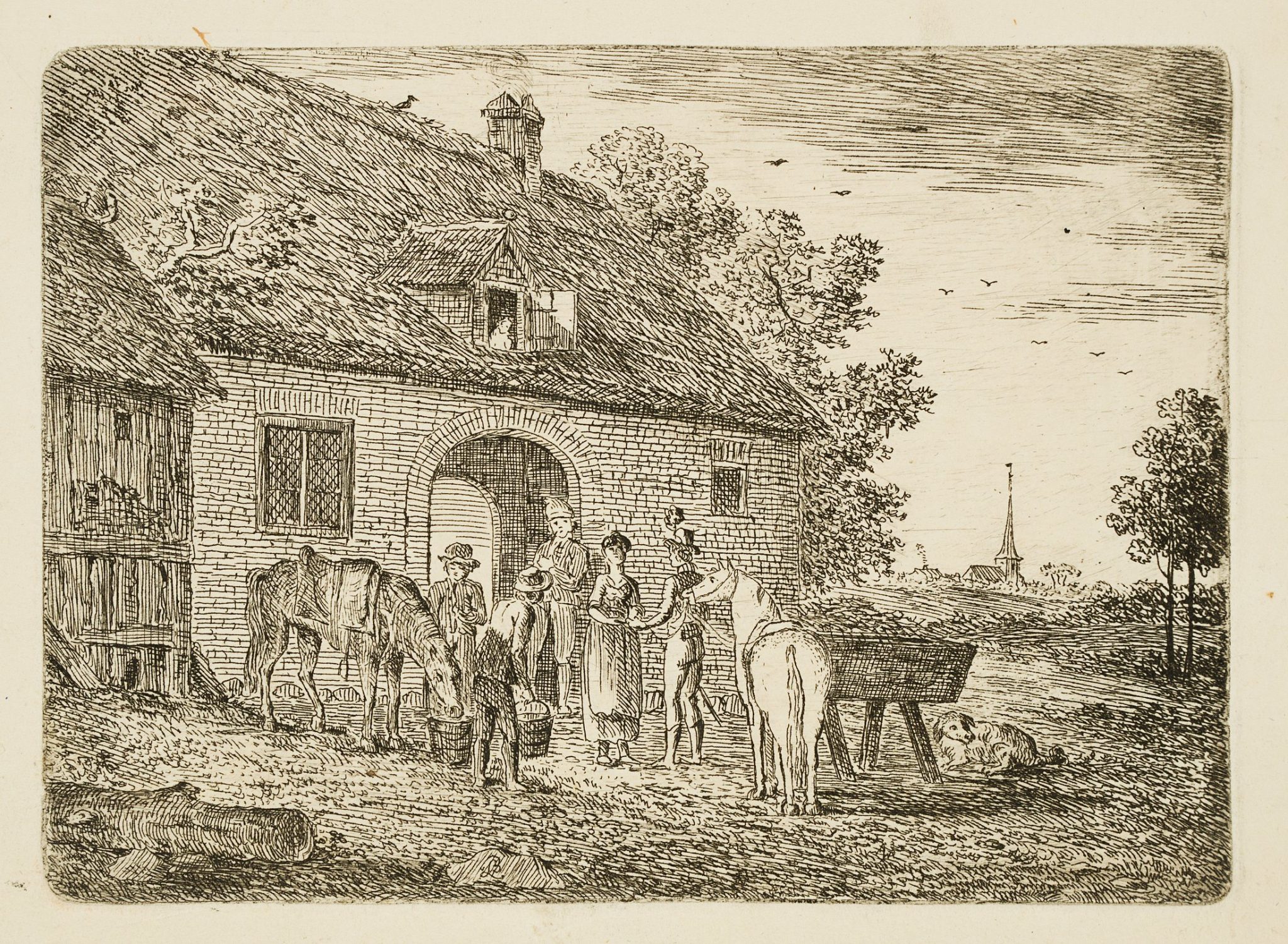 Reiter vor einem Gasthaus