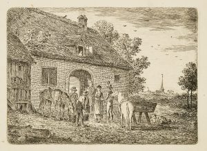 Reiter vor einem Gasthaus