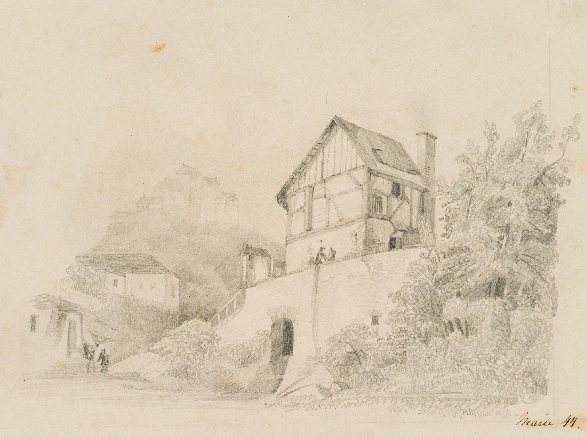 Haus am Wasser mit ferner Burg
