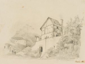 Haus am Wasser mit ferner Burg