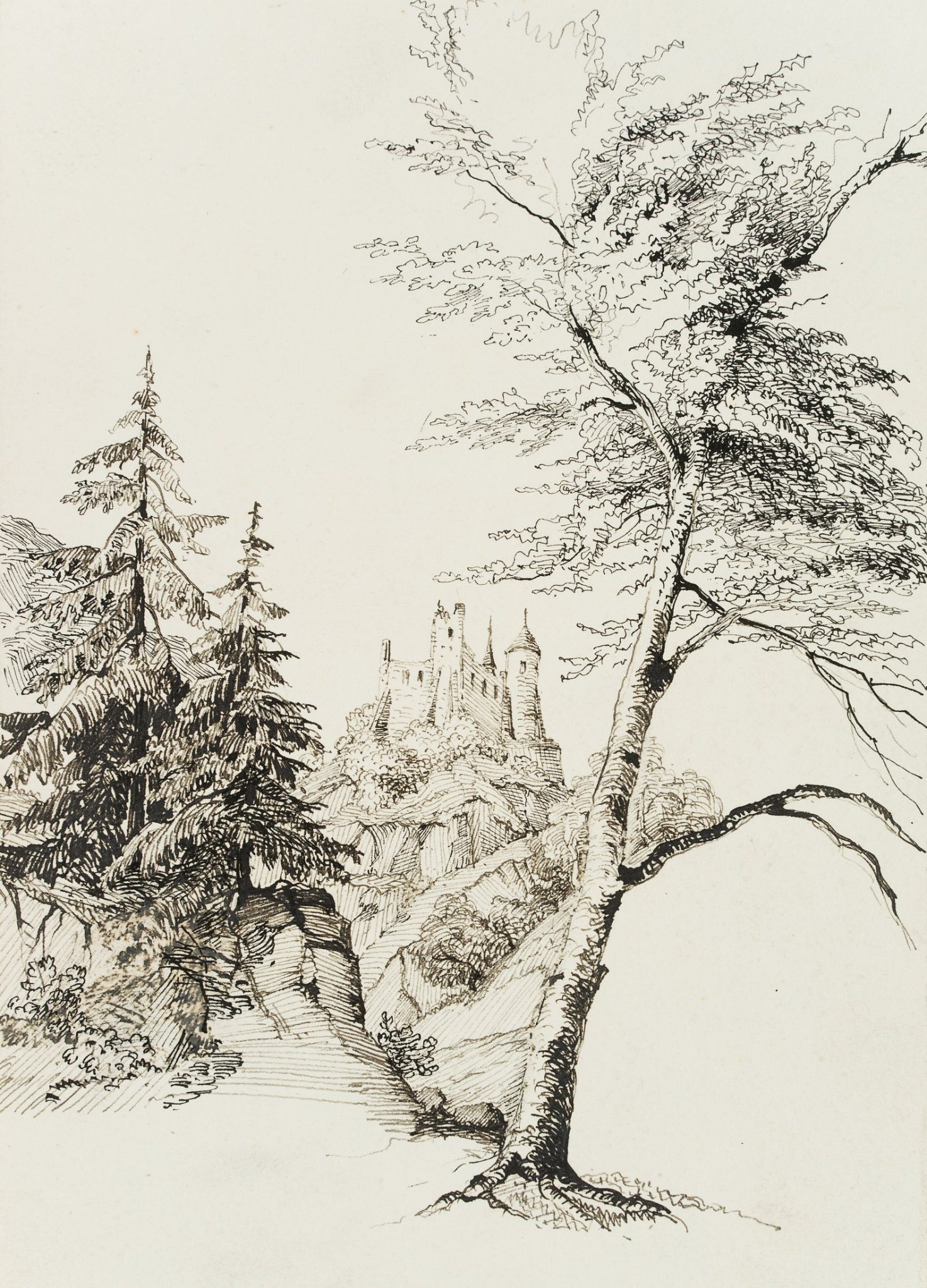 Romantische Burg auf Felsen im Wald