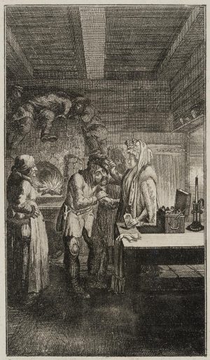 Russische Dame in einer Räuberwohnung