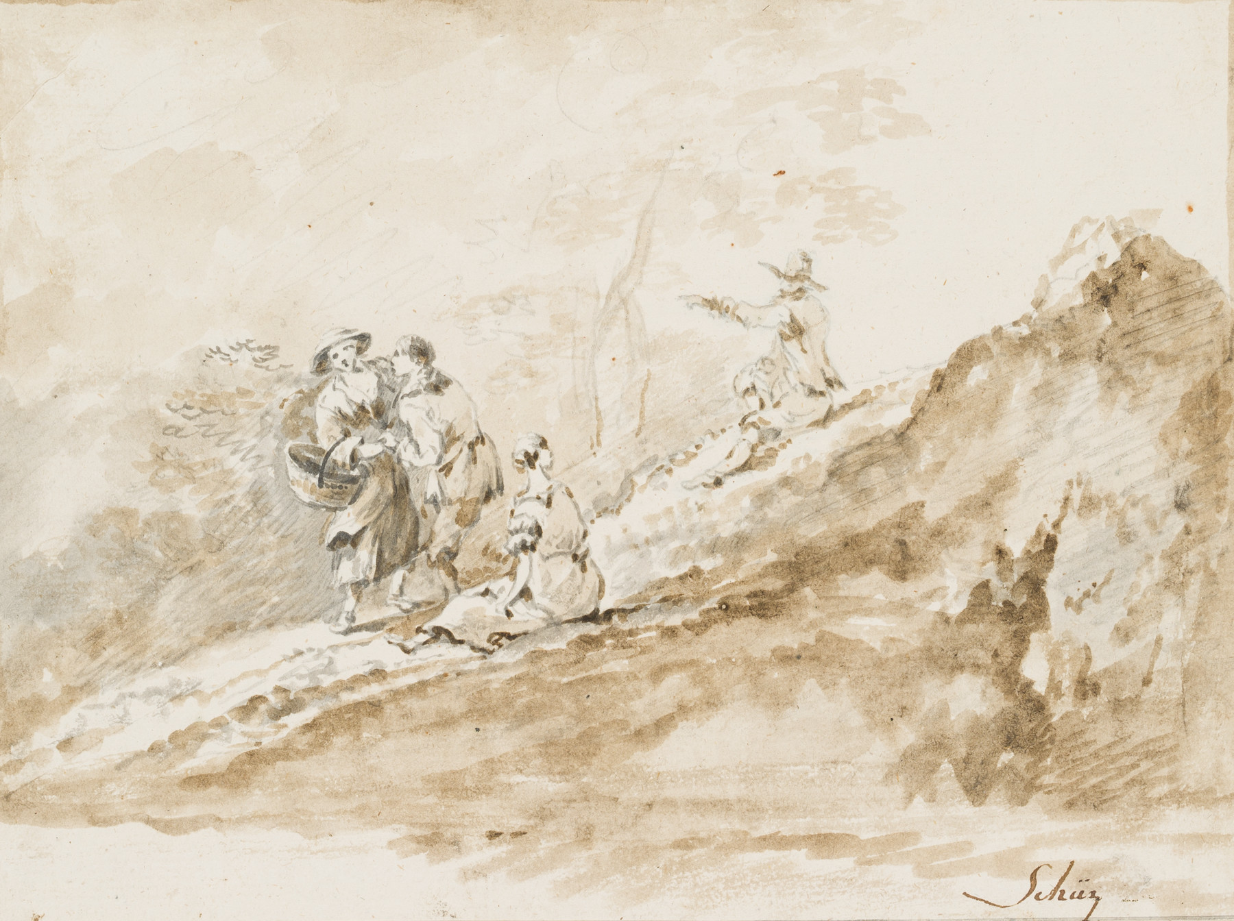 Schäfer an einem Felsen