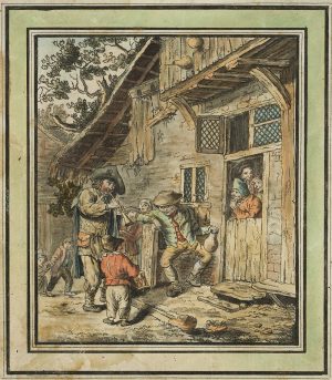 Wandernde Musiker an Bauernhaus