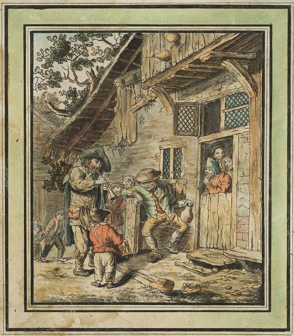 Wandernde Musiker an Bauernhaus