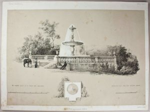 Springbrunnen vor grüner Rampe