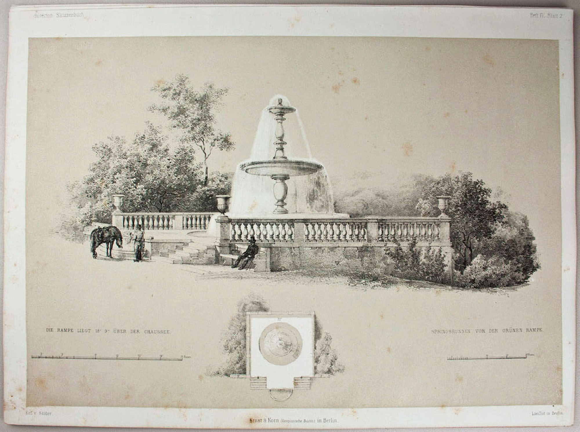 Springbrunnen vor grüner Rampe