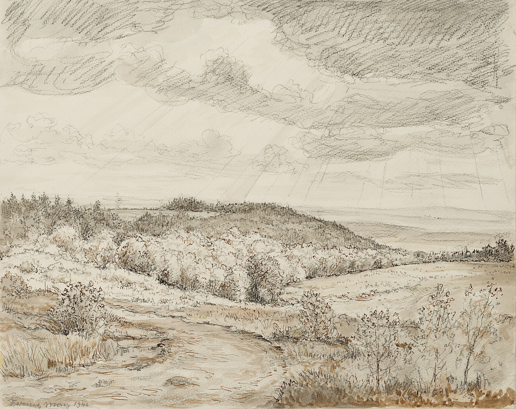 Hügellandschaft mit Wolkendecke