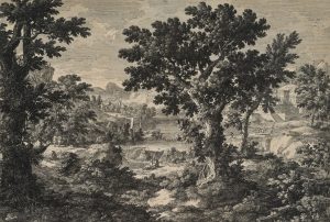 Landschaft mit Fluss und Figuren