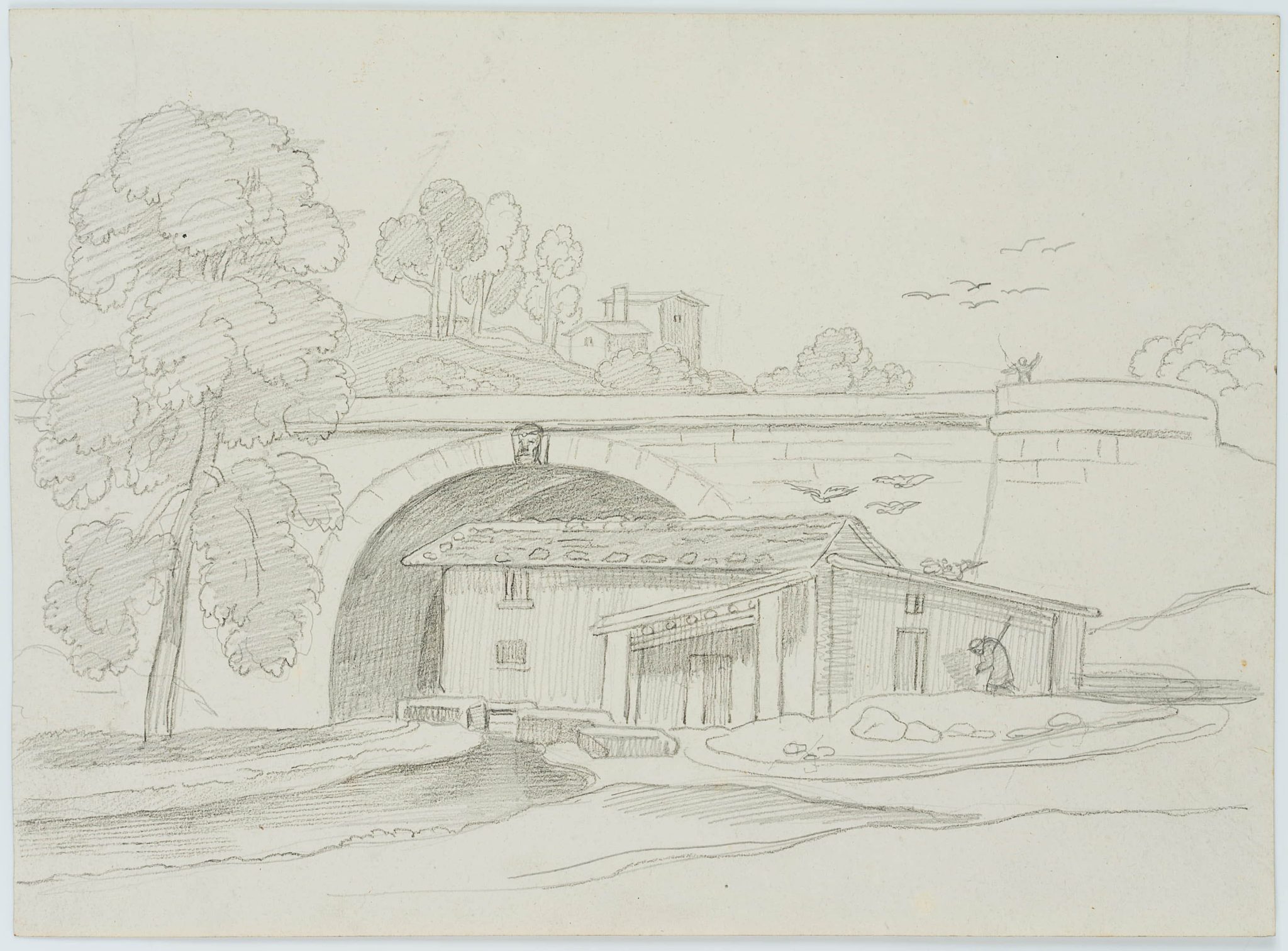Steinbrücke und Gehöft