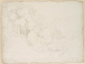 Landschaft mit Figur am Brunnen