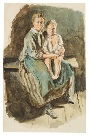 Frau mit Knabe auf Schoß