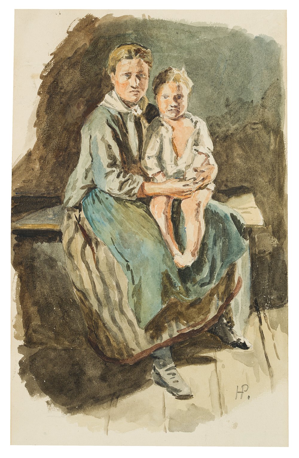Frau mit Knabe auf Schoß