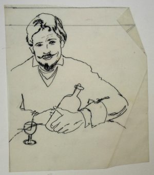 Mann mit Flasche und Glas