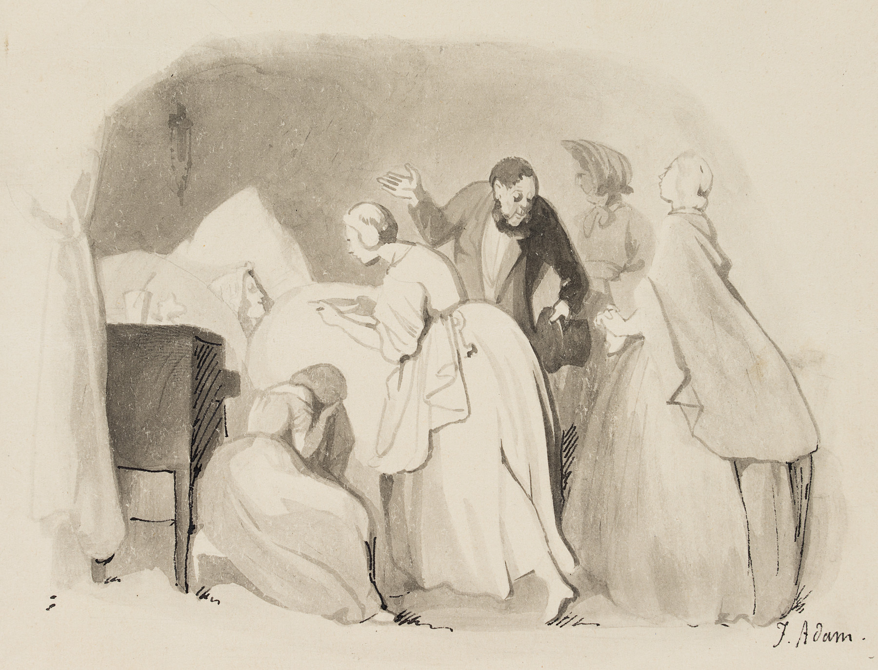 Trauernde am Sterbebett