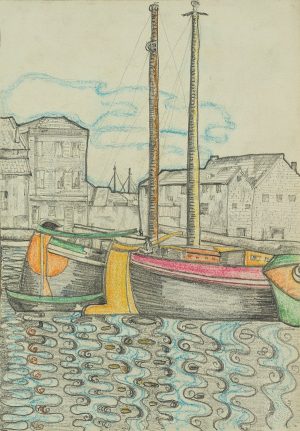 Hafen mit Booten und Wellen