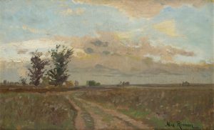 Weite Landschaft mit einsamen Bäumen