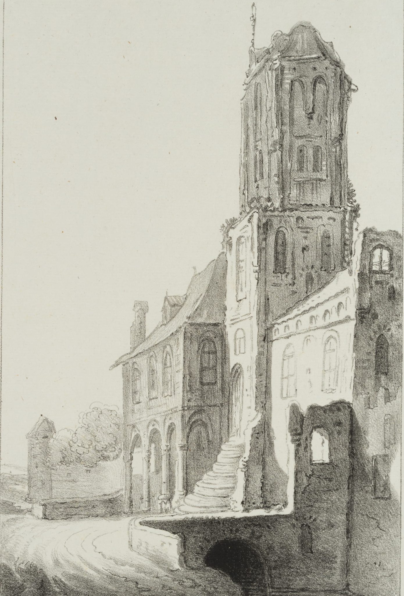 Alter Kirchturm mit steiler Treppe