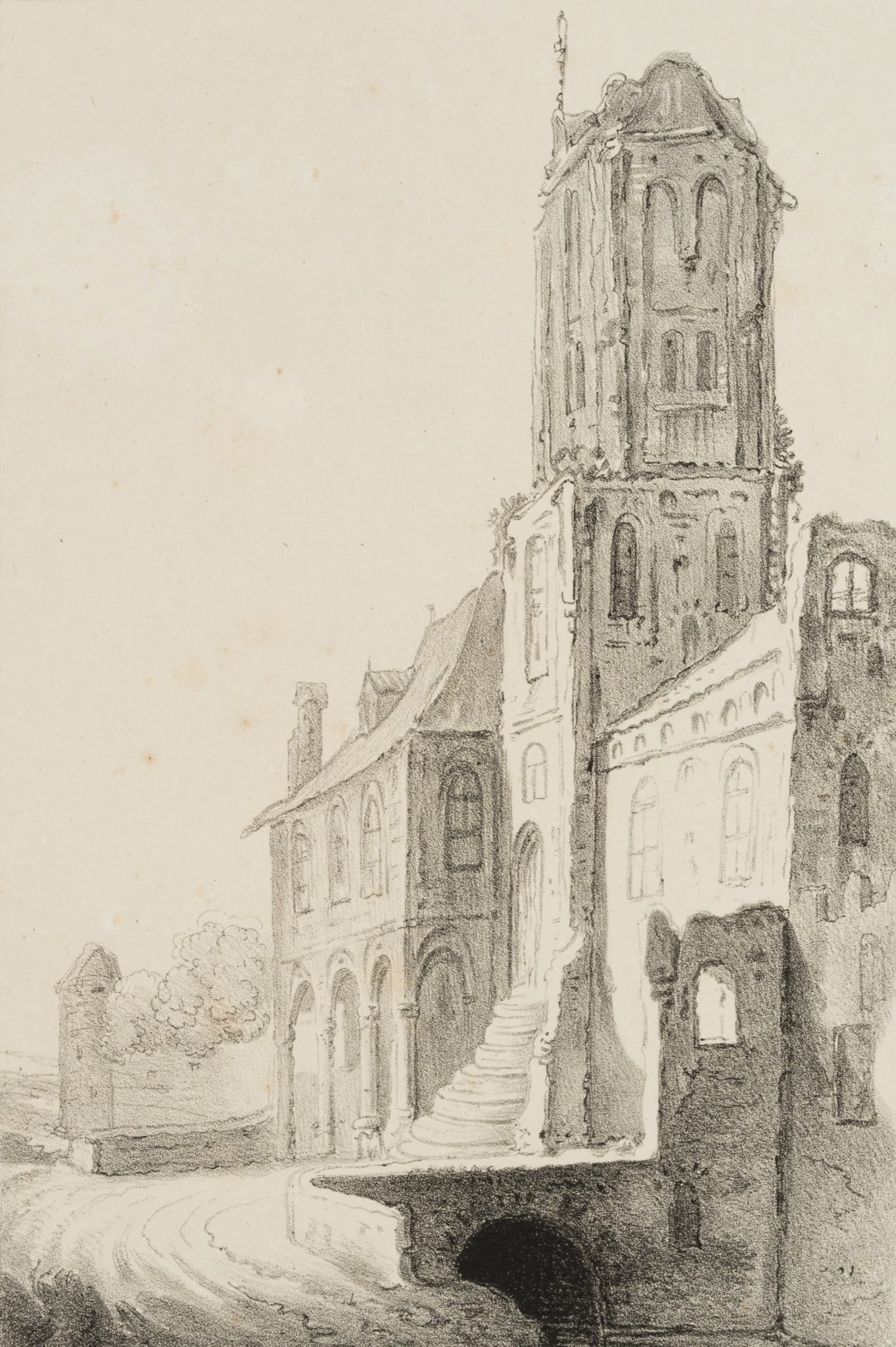 Alter Kirchturm mit steiler Treppe