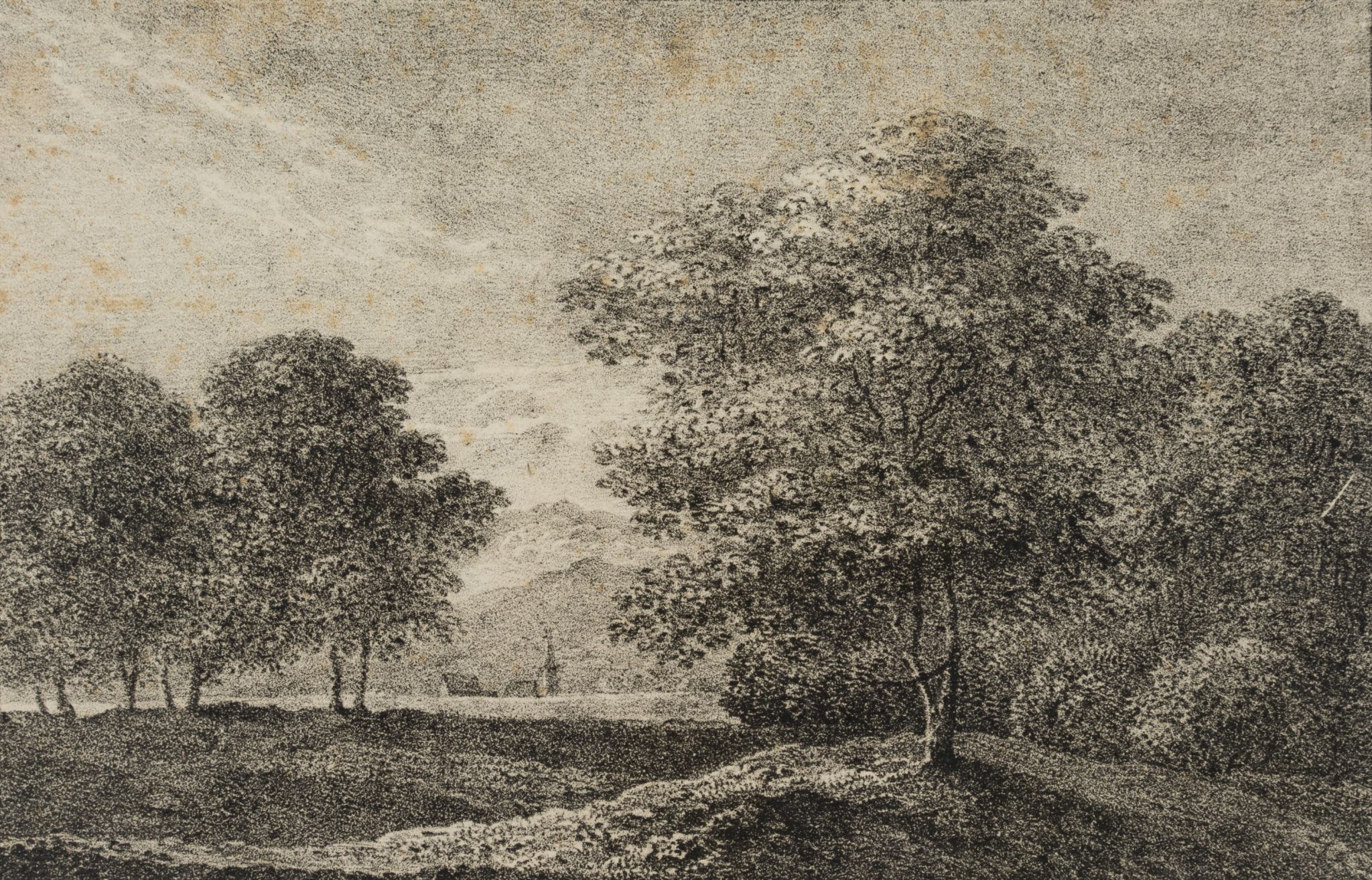 Landschaft am Waldrand mit Dorf
