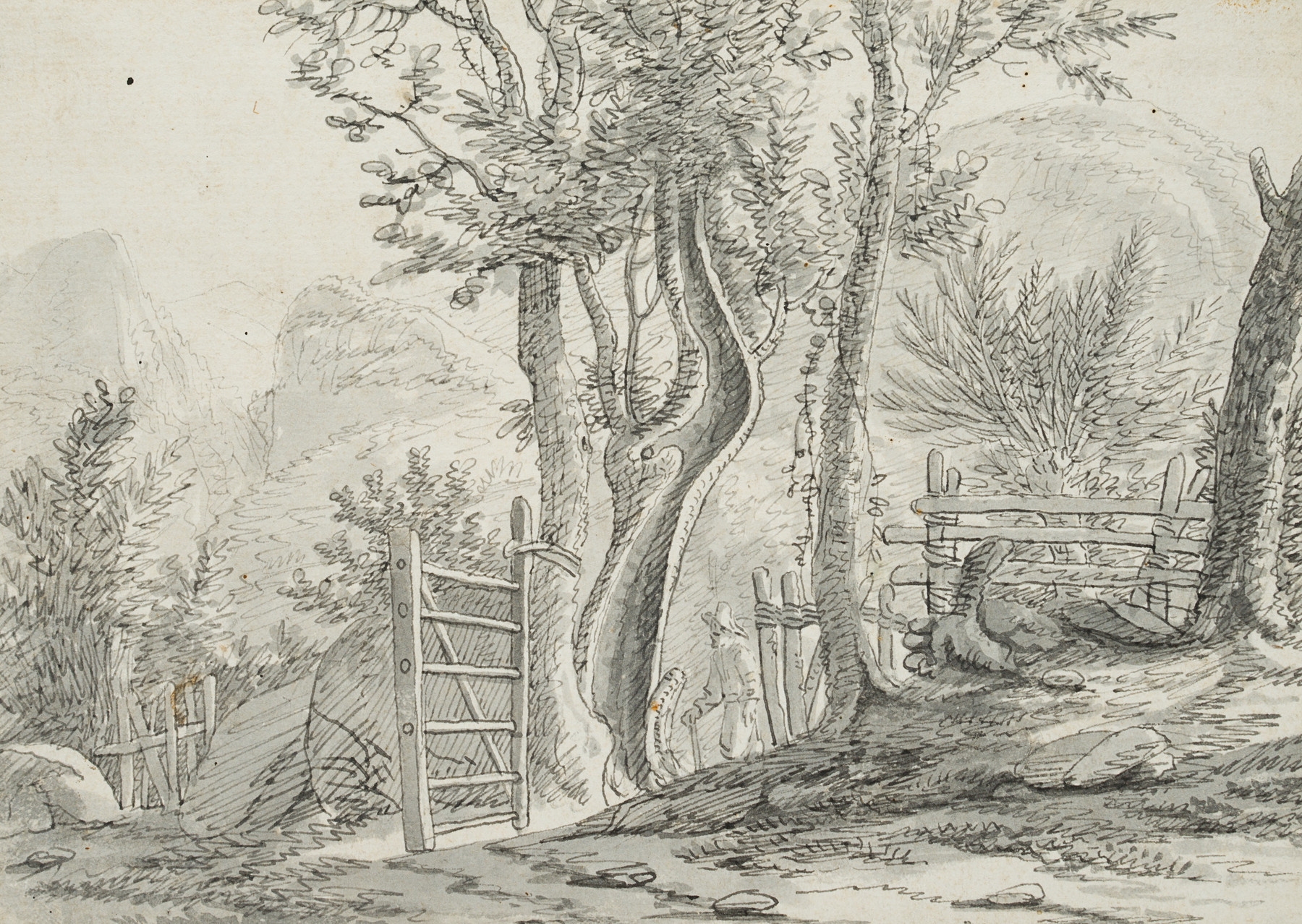 Wanderer an Holzzaun