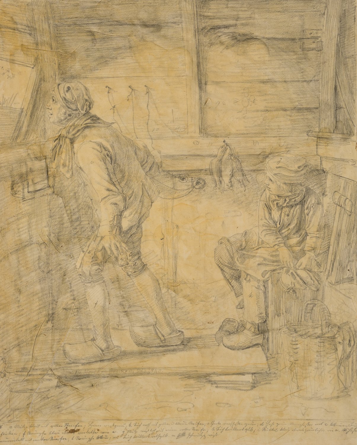 Knabe und Herr in einer Hütte