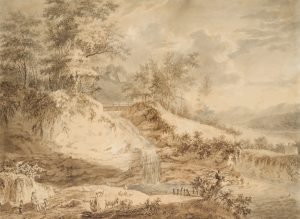 Bukolische Landschaft mit Wasserfall