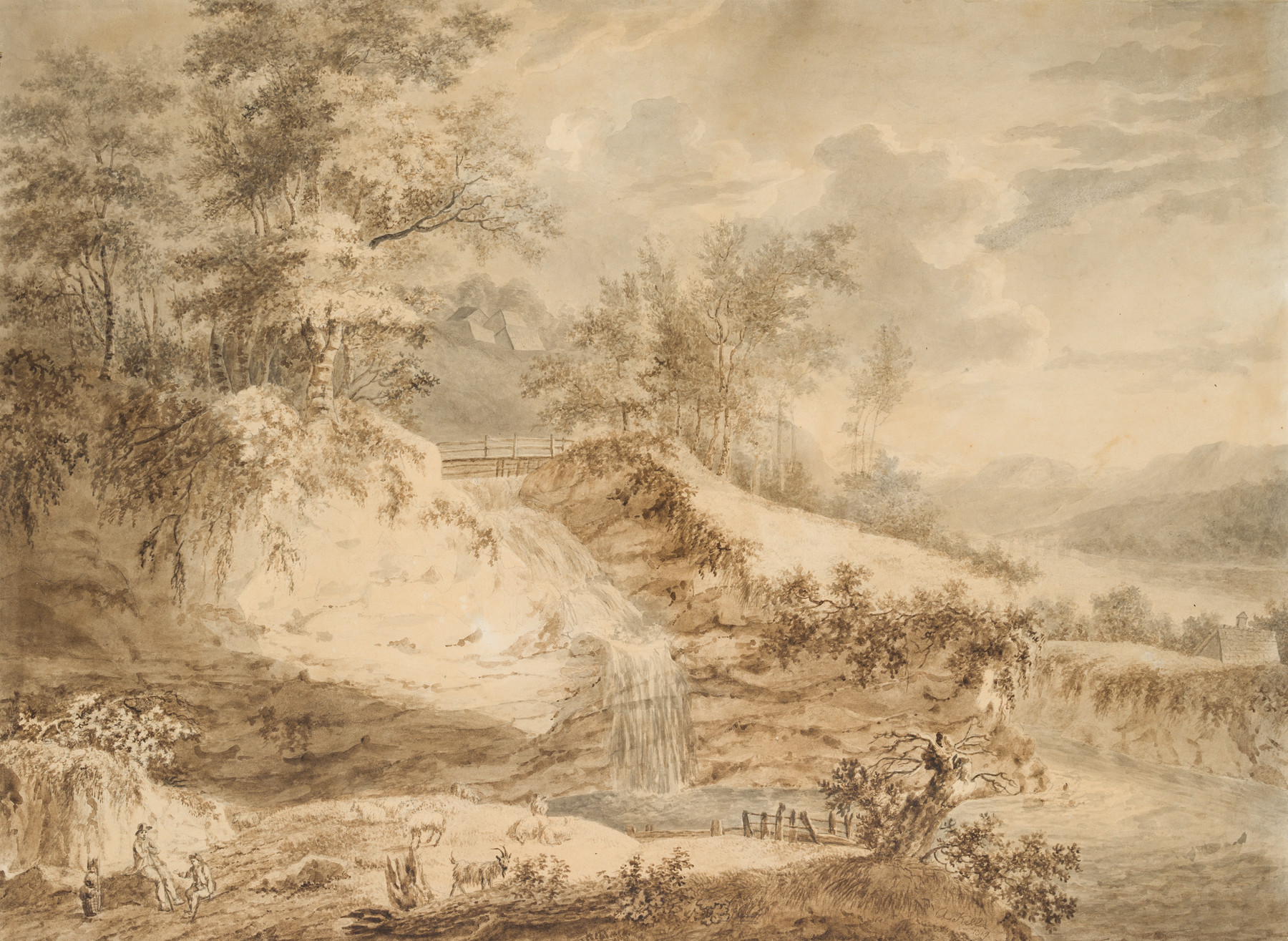 Bukolische Landschaft mit Wasserfall