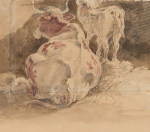 Kuh und Kalb in Rosa