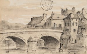 Französische Stadtlandschaft mit Brücke
