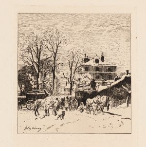 Eine Omnibusstation in Paris (Schnee-Effekt)