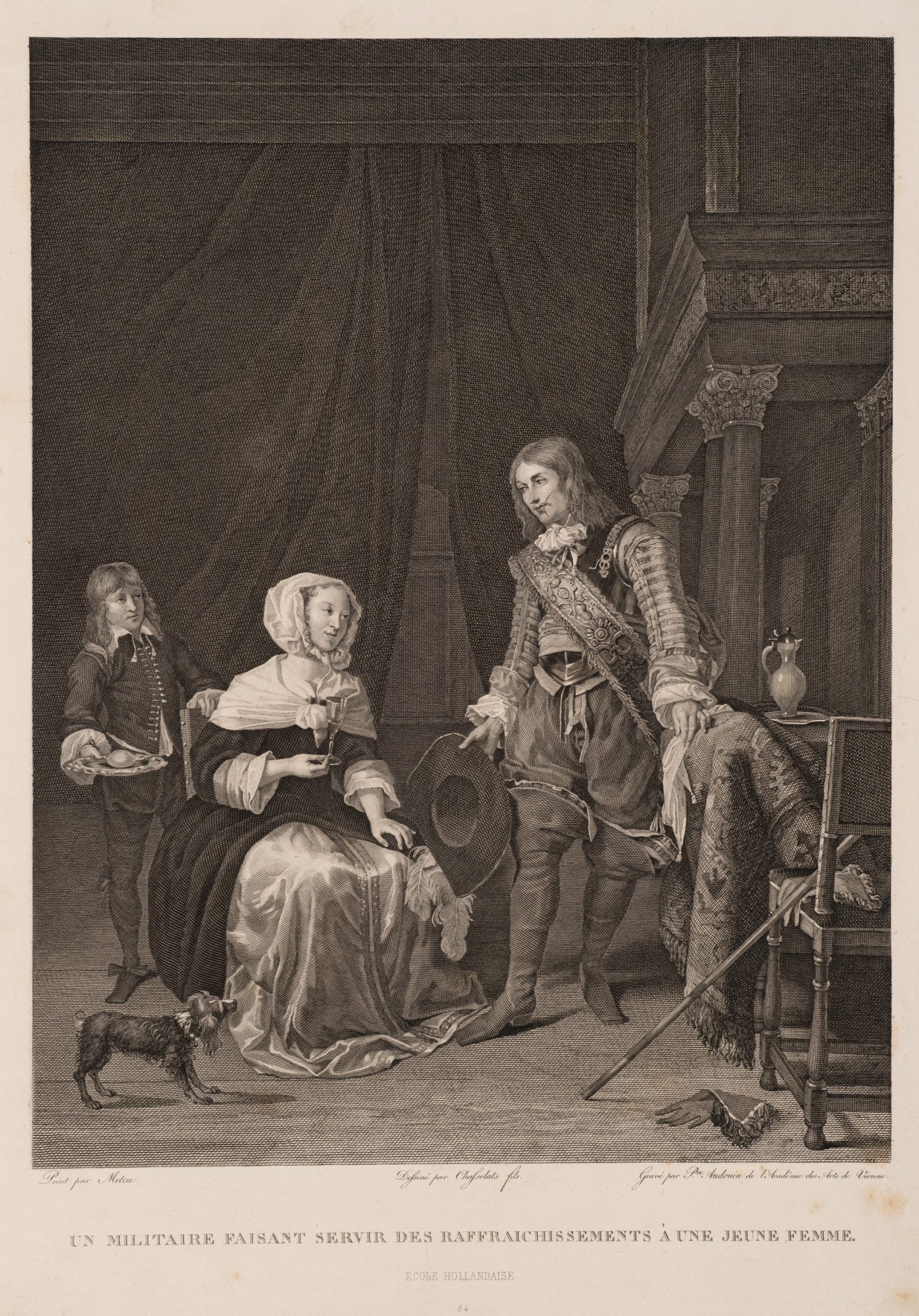 Interieur mit Soldat und Dame