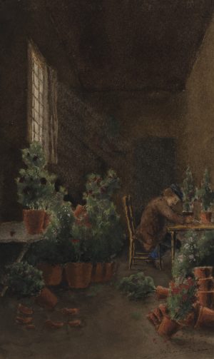 Mann im Gewächshaus