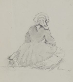 Sitzende Frau von hinten
