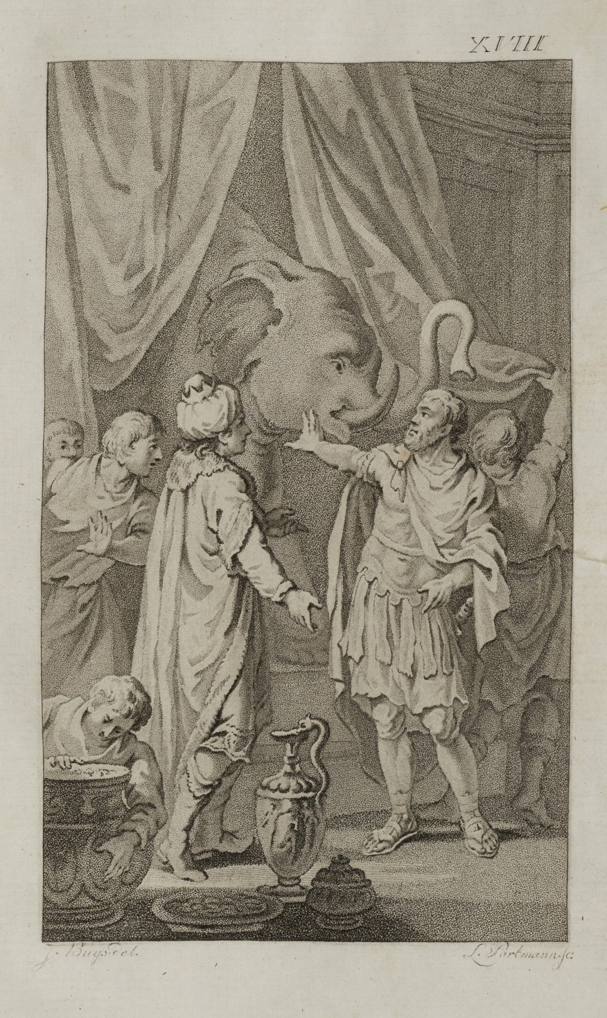 Fabricius vor Pyrrhus mit dem Elefanten