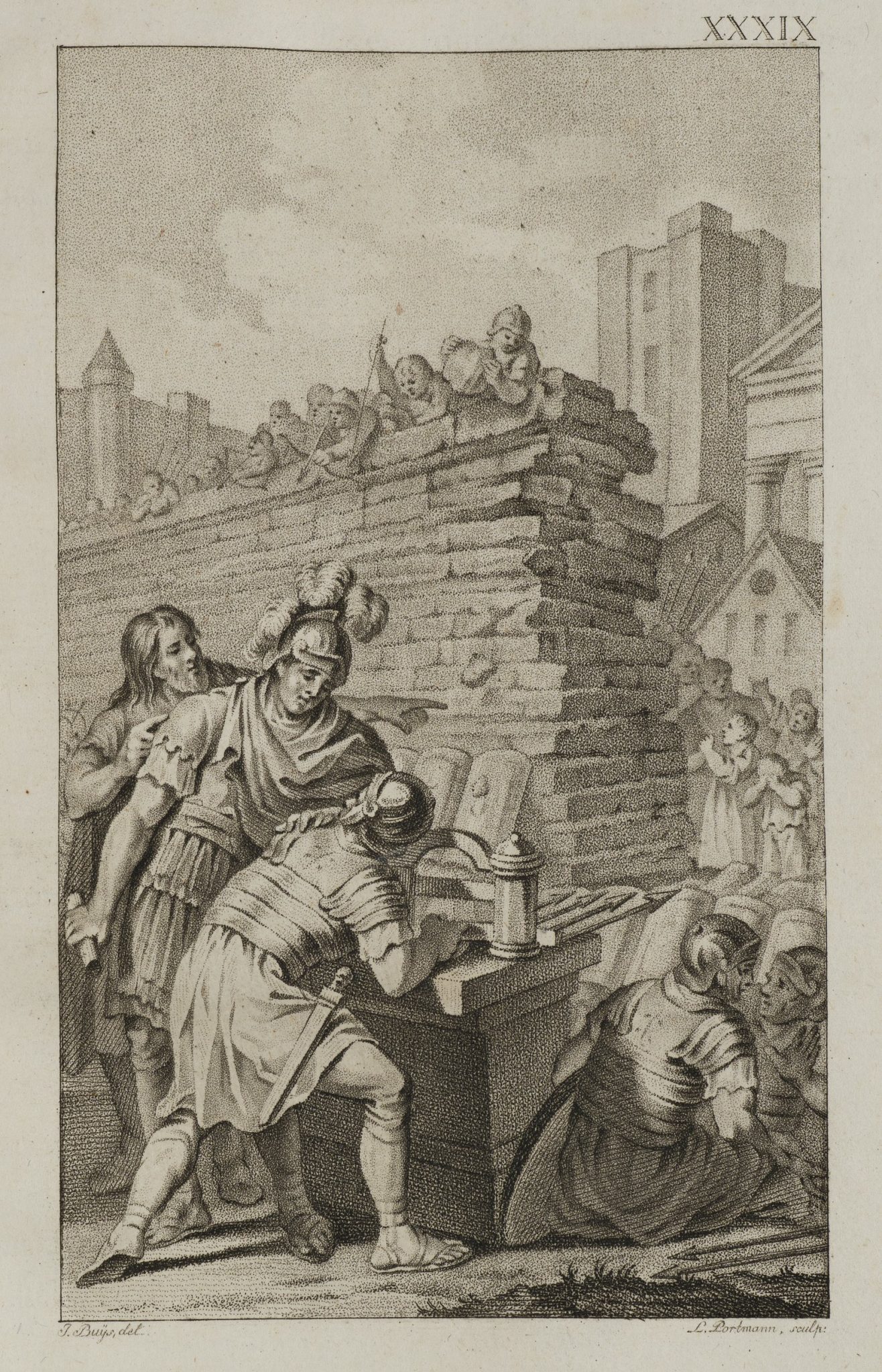 Römischer Feldherr vor belagerter Stadt